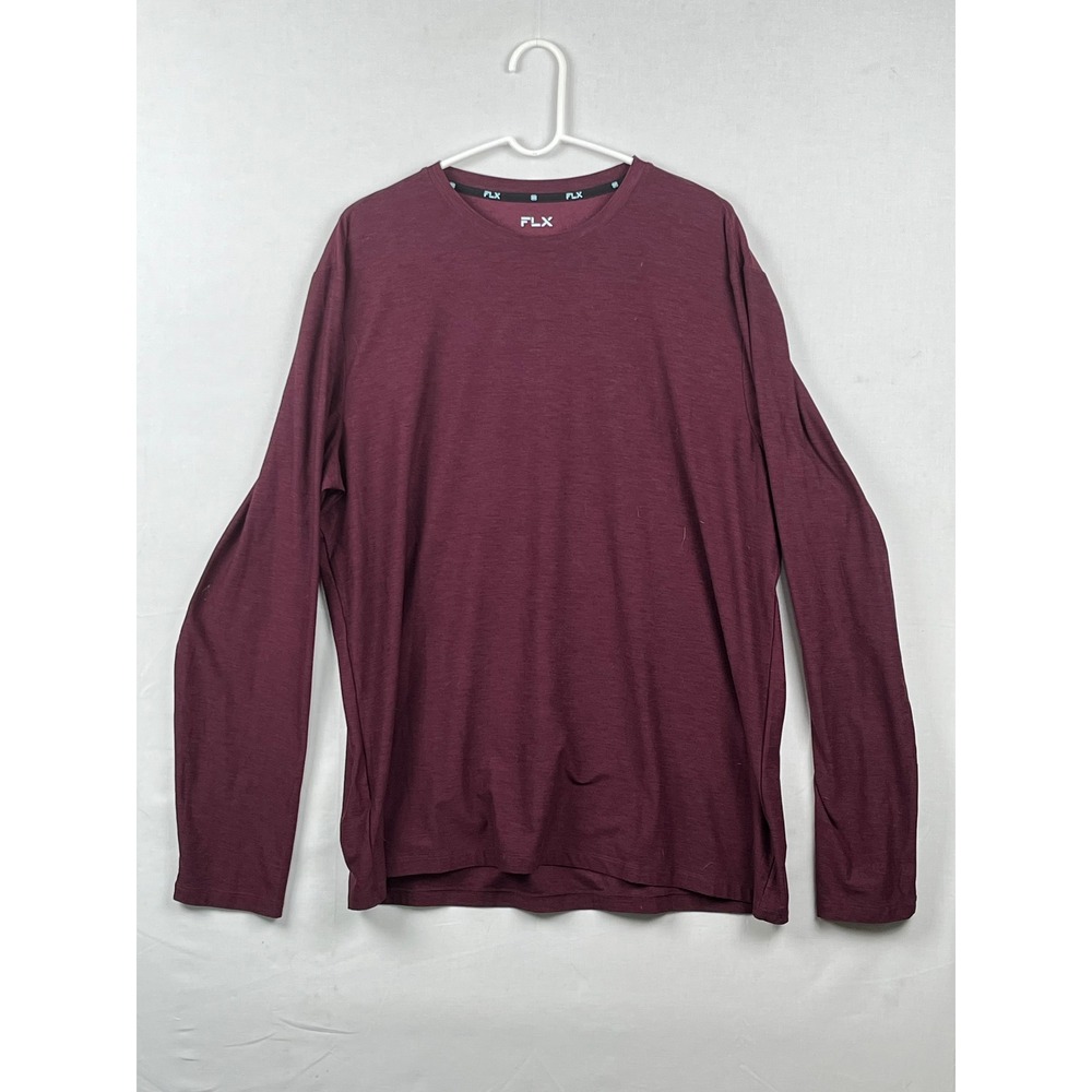 FLX Long Sleeve T-Shirt Mens XL Performance Stretch Crew Neck Maroon